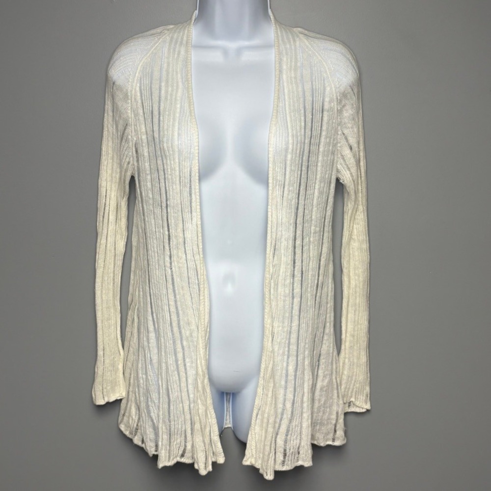 Tahari 100% Linen White Gauzy Lightweight‎ Beachy Resortwear Cardigan Sz M